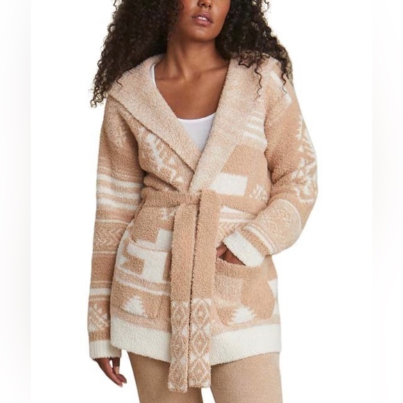 Barefoot Dreams® NWT Soft Camel & Cream CozyChic Patchwork Cardigan Sz L - Picture 1 of 7